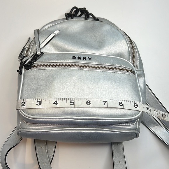 DKNY Metallic Silver Mini Backpack w/ Black Chain Details, NWOT! - Picture 9 of 10